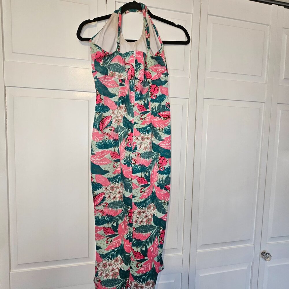 Bettie Page Flamingo Halter Dress - Picture 2 of 6